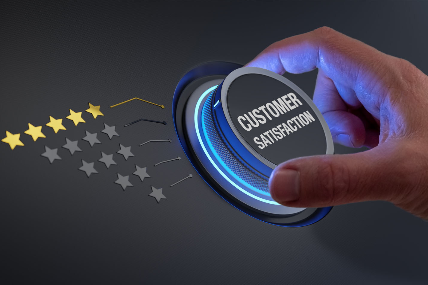 Digital customer satisfaction dial set to five stars